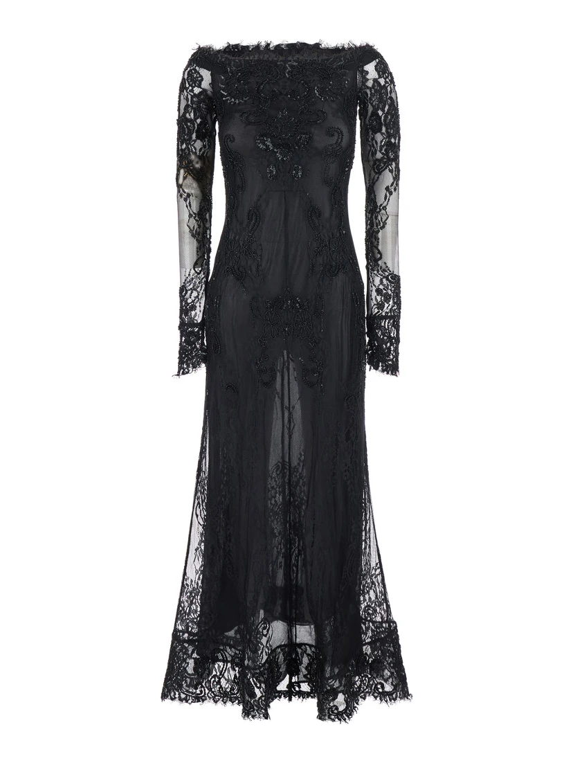 DRESS with collar and long sleeves in Tech Fabric Black women