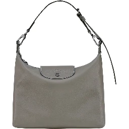 Le Pliage Xtra Grey Medium Shoulder Bag with Embossed Logo in Leather Woman
