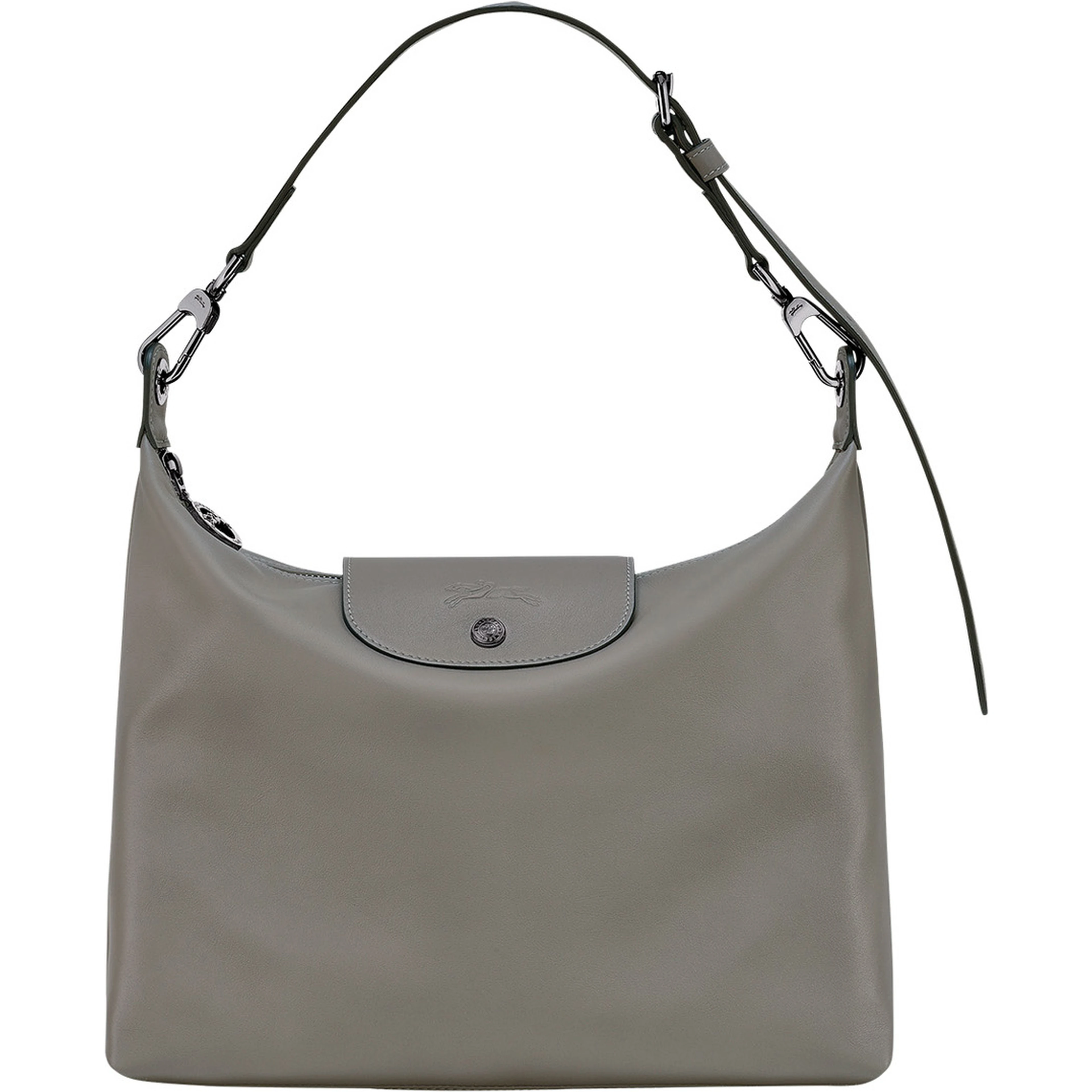 Le Pliage Xtra Grey Medium Shoulder Bag with Embossed Logo in Leather Woman