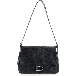Niki Black Shoulder Bag with Cassandre Plate on the Front and Chain Handles in Leather for Women