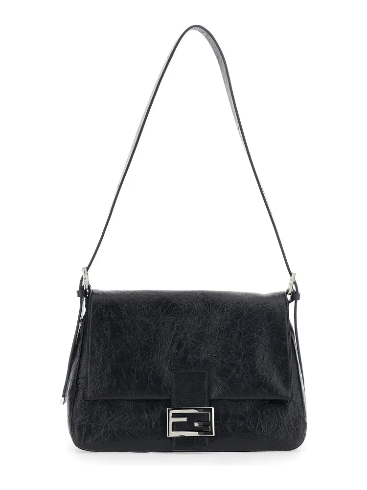 Niki Black Shoulder Bag with Cassandre Plate on the Front and Chain Handles in Leather for Women