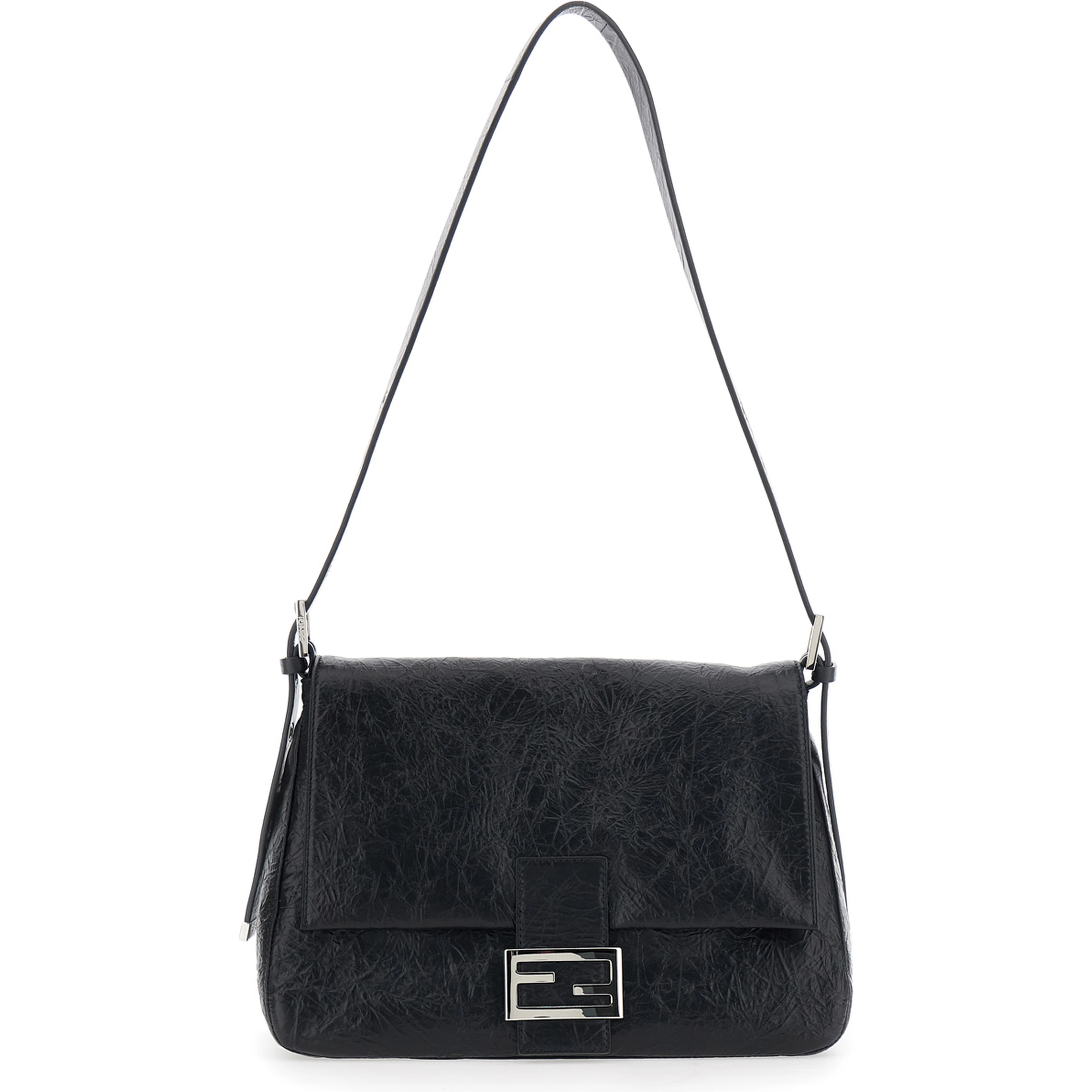 Niki Black Shoulder Bag with Cassandre Plate on the Front and Chain Handles in Leather for Women