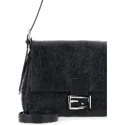 Niki Black Shoulder Bag with Cassandre Plate on the Front and Chain Handles in Leather for Women