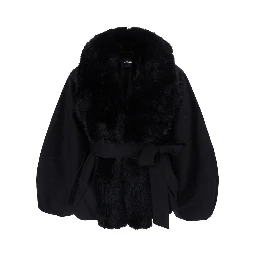 ROTATE Mens Jacket with Faux Fur Collar and Black Tech Fabric