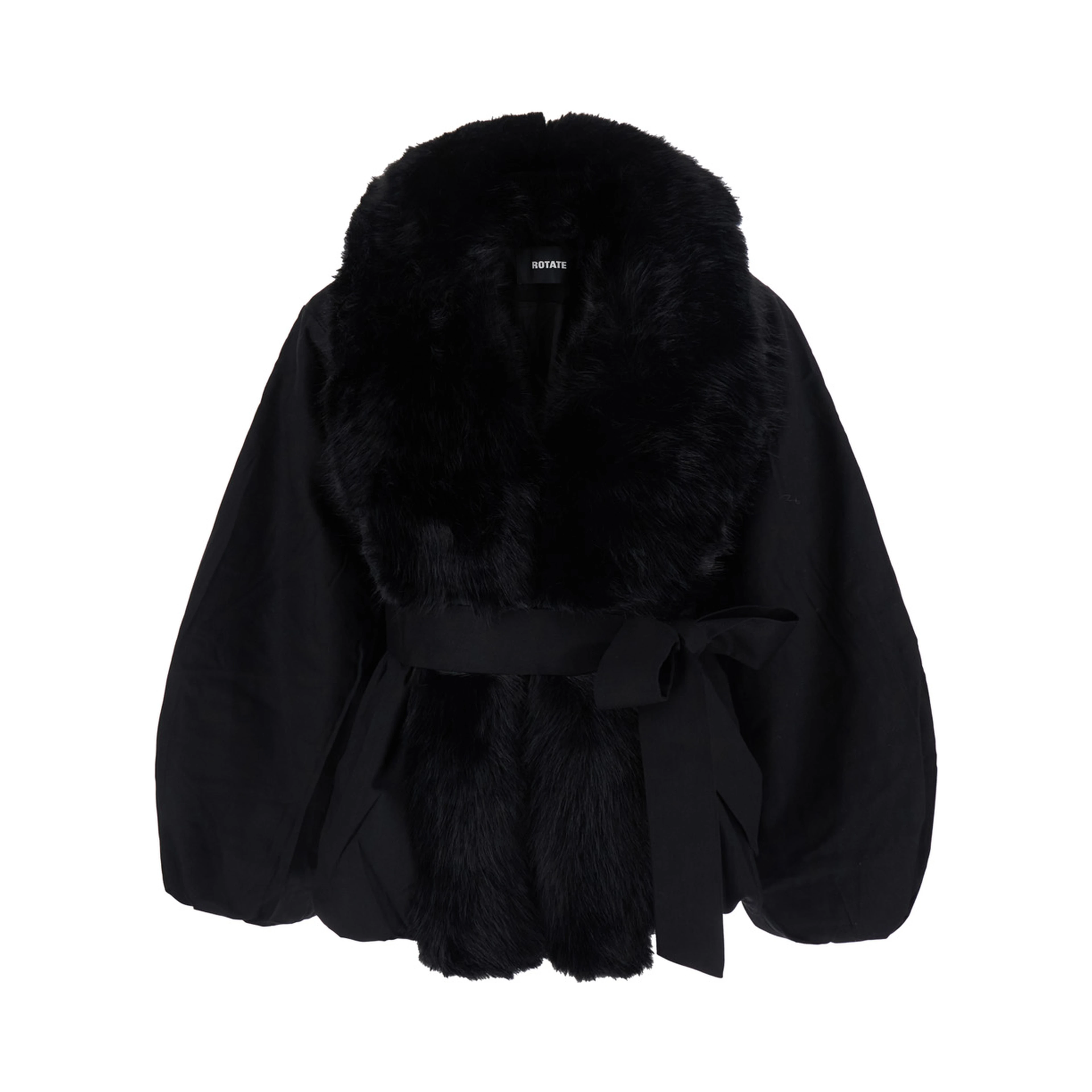 ROTATE Mens Jacket with Faux Fur Collar and Black Tech Fabric