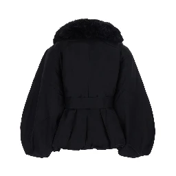 ROTATE Mens Jacket with Faux Fur Collar and Black Tech Fabric