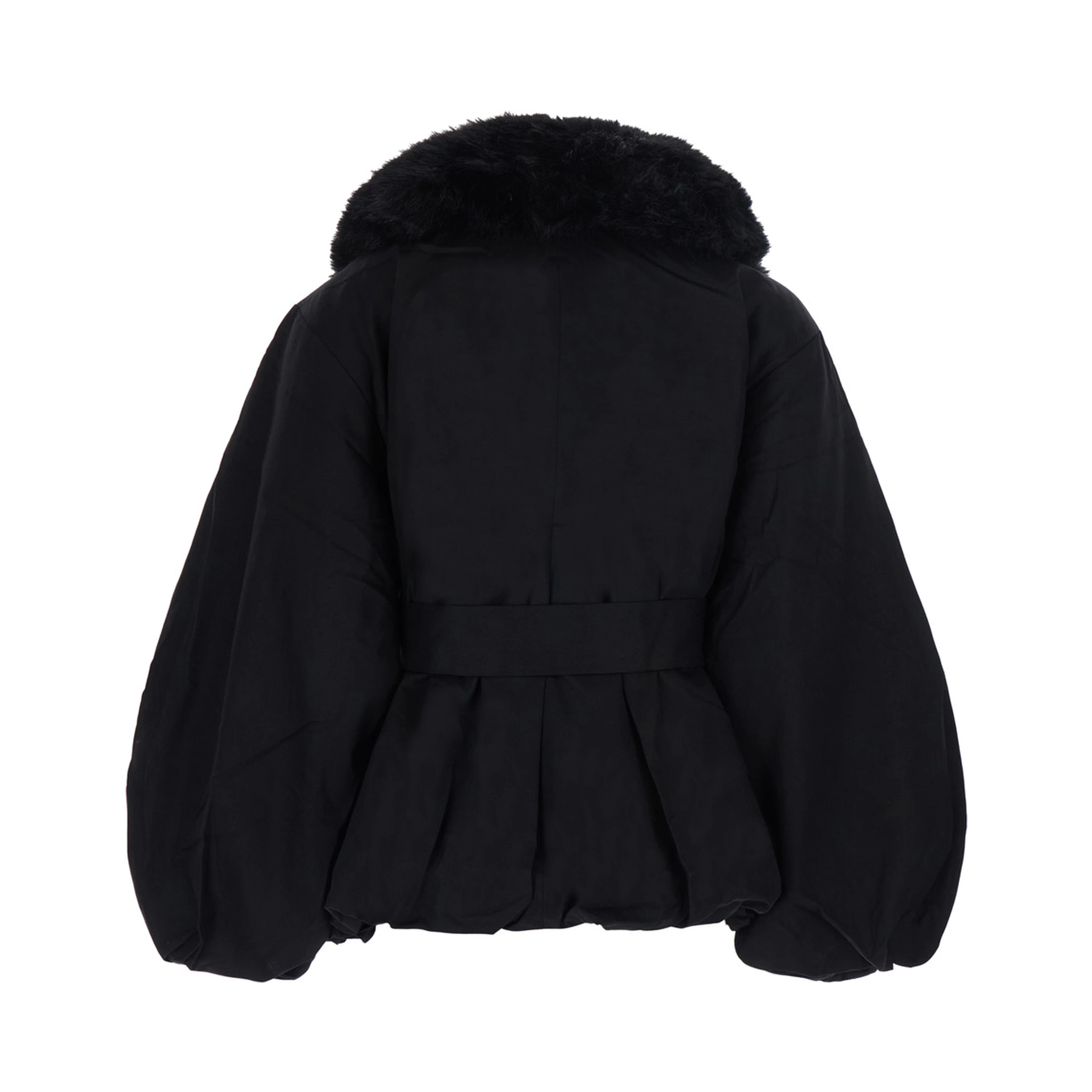 ROTATE Mens Jacket with Faux Fur Collar and Black Tech Fabric