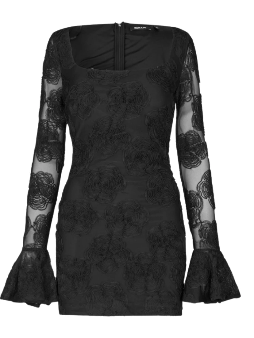 FLOWER MESH LS MINI DRESS