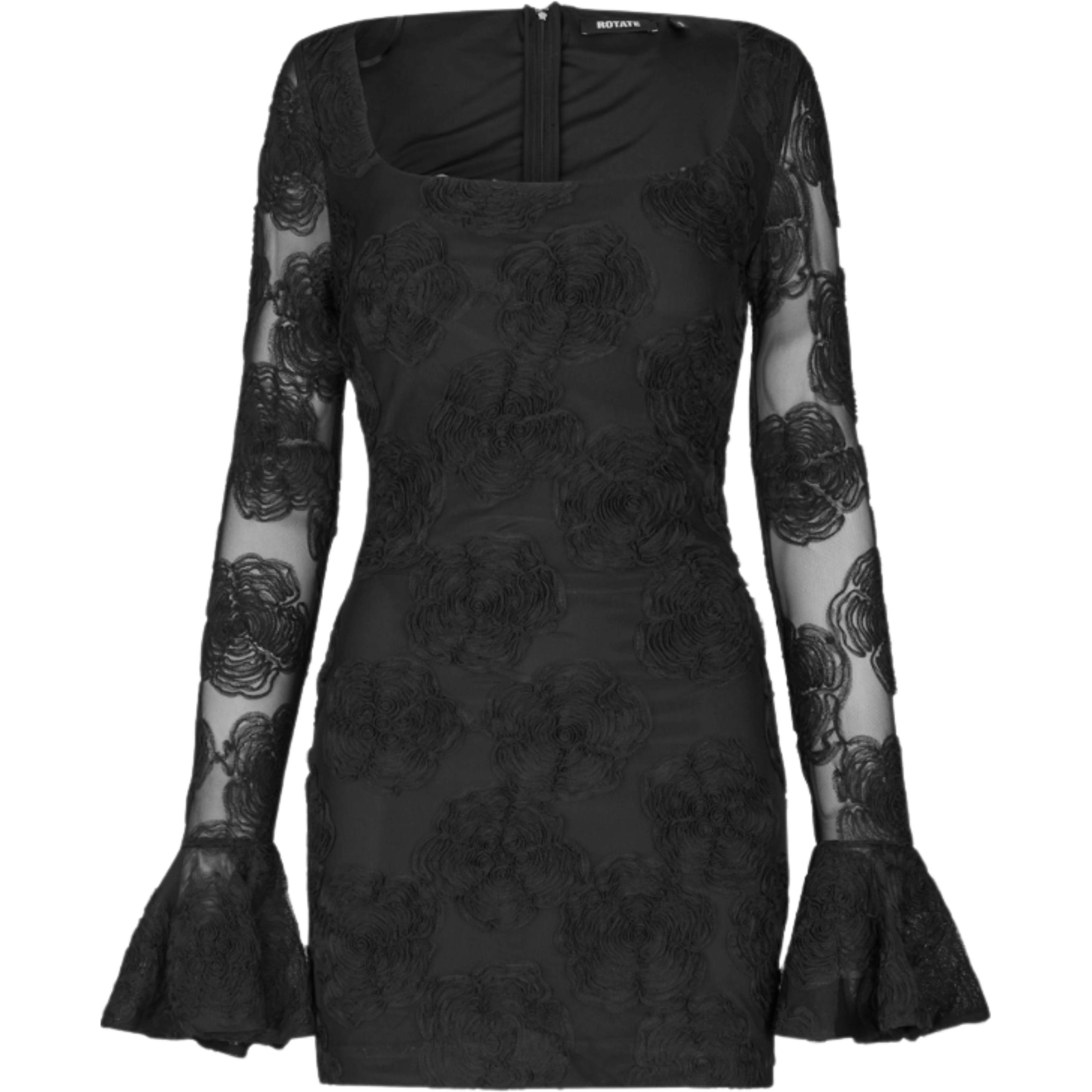 FLOWER MESH LS MINI DRESS