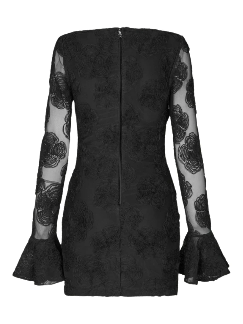 FLOWER MESH LS MINI DRESS