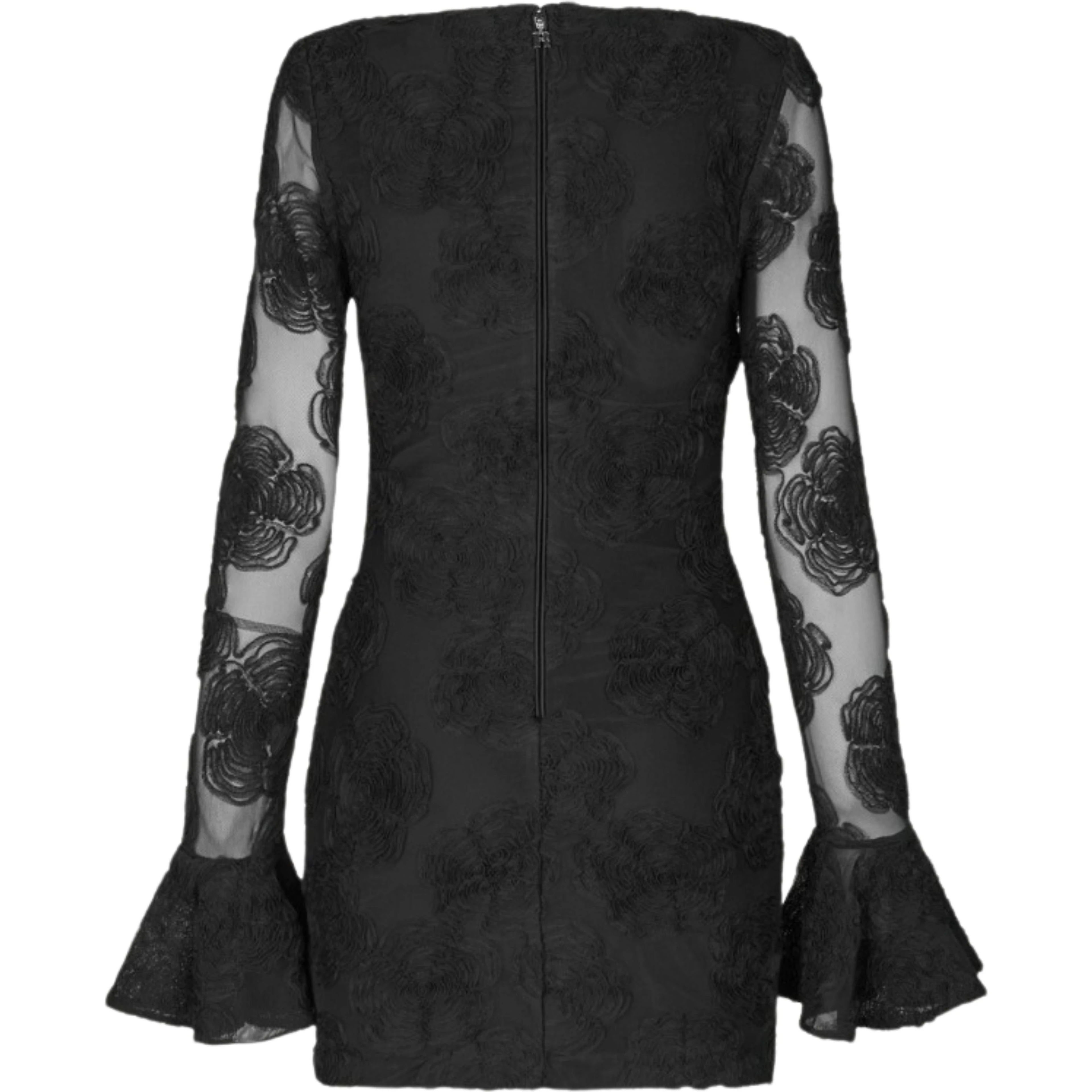 FLOWER MESH LS MINI DRESS