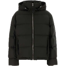 PUFFER CON ZIP E CAPPUCCIO SPALLE IN PELLE INTRECC