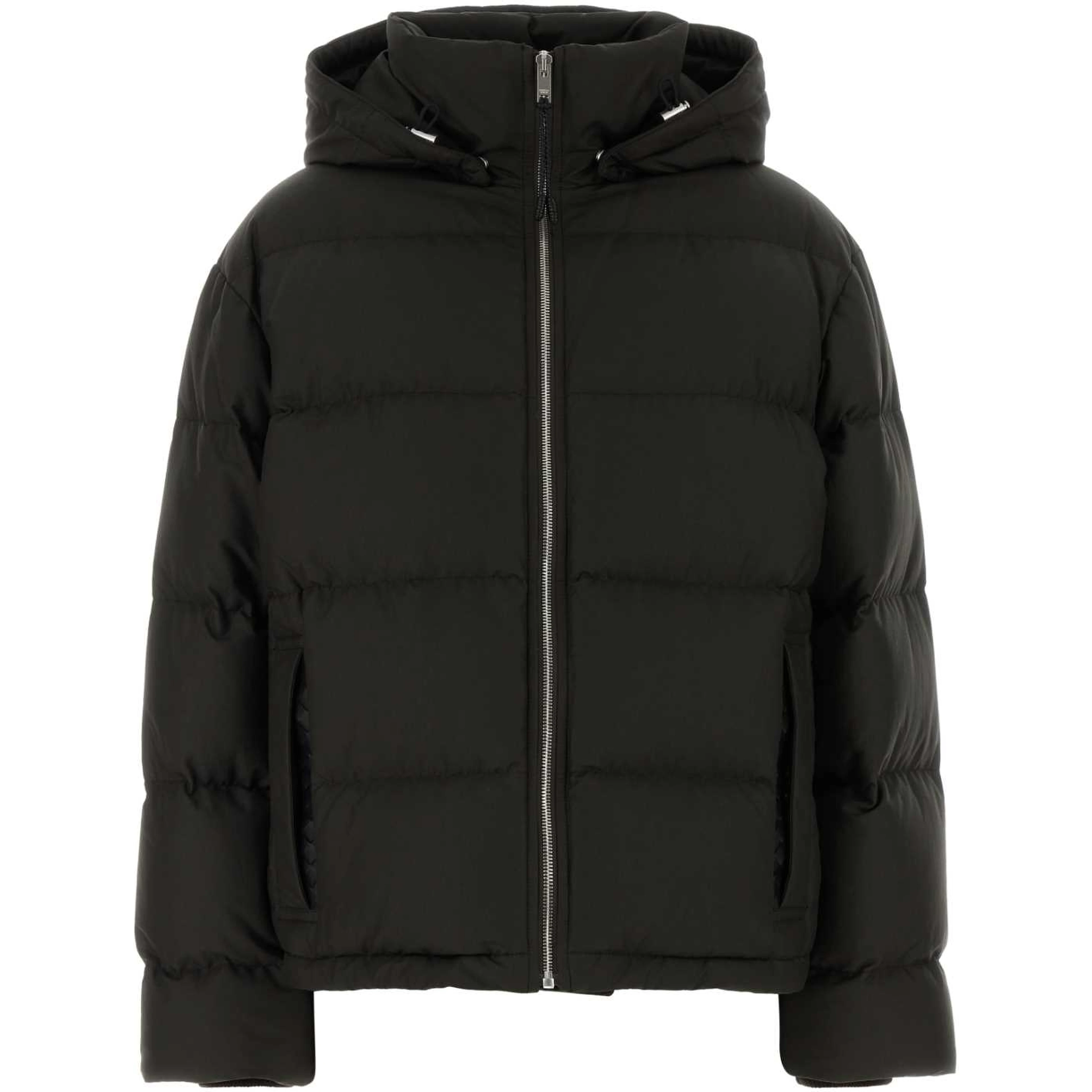 PUFFER CON ZIP E CAPPUCCIO SPALLE IN PELLE INTRECC