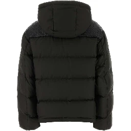 PUFFER CON ZIP E CAPPUCCIO SPALLE IN PELLE INTRECC