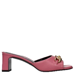 Pink Leather Flat Sandals