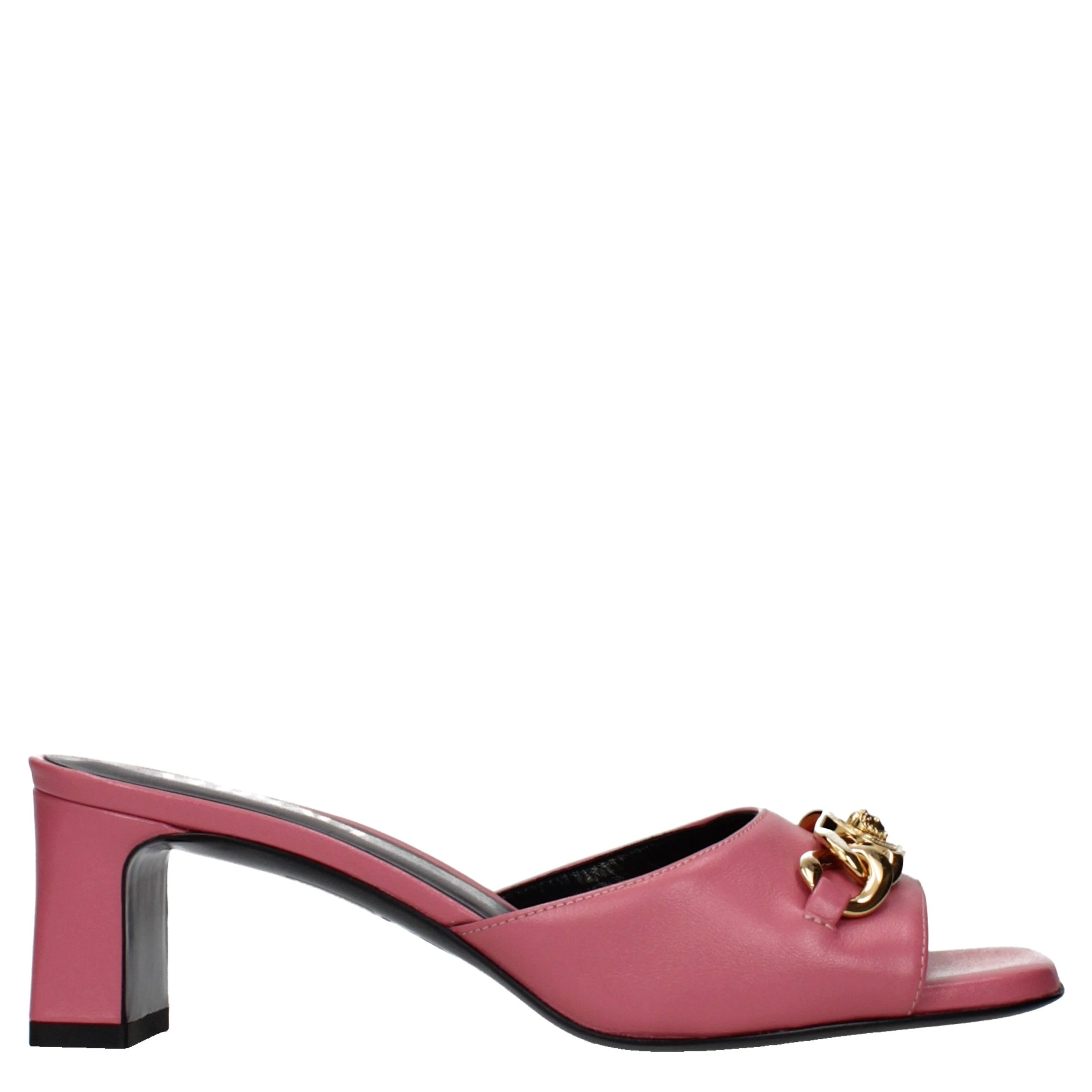 Pink Leather Flat Sandals
