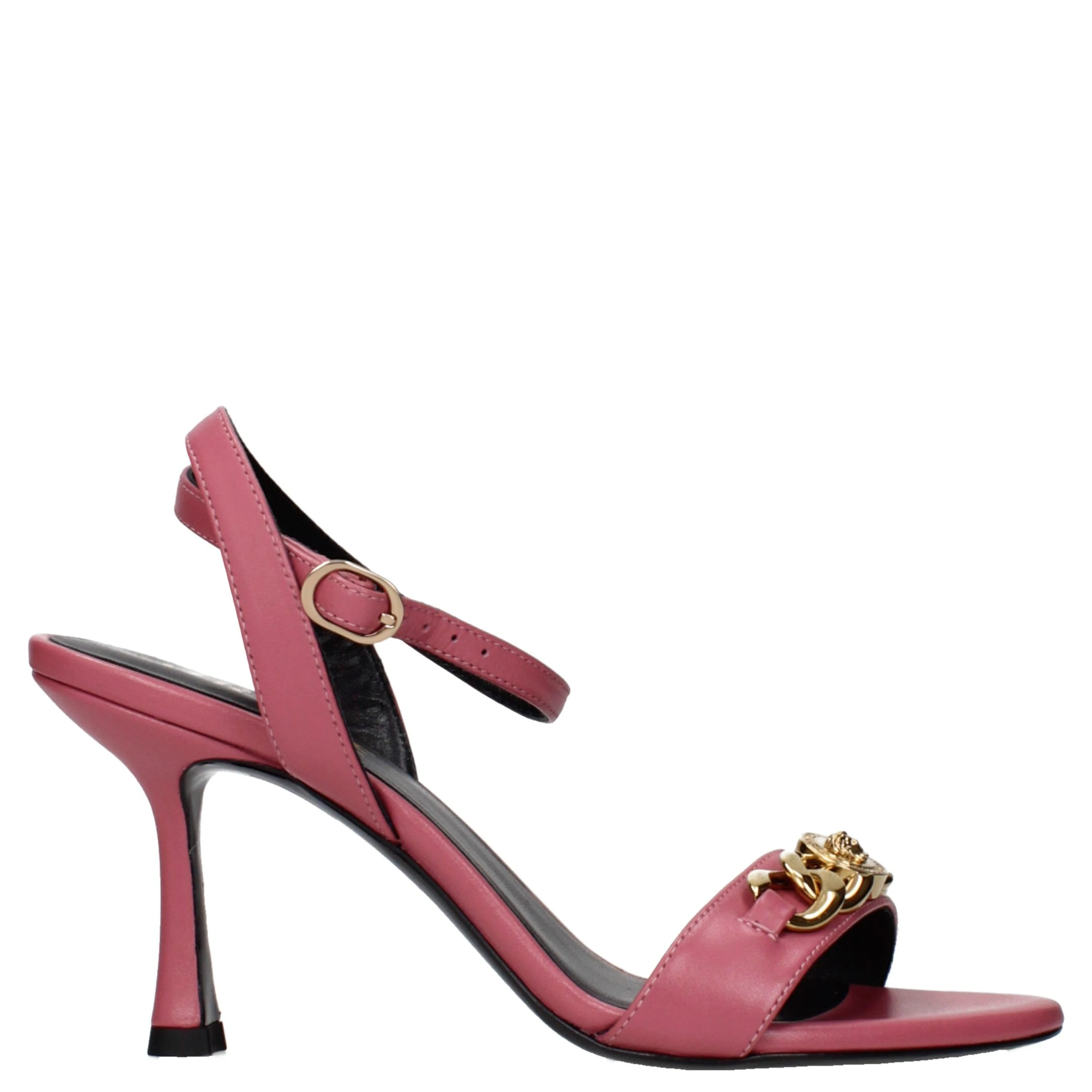 Pink Leather Stiletto Heel Sandals