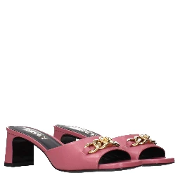 Pink Leather Flat Sandals