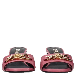 Pink Leather Flat Sandals