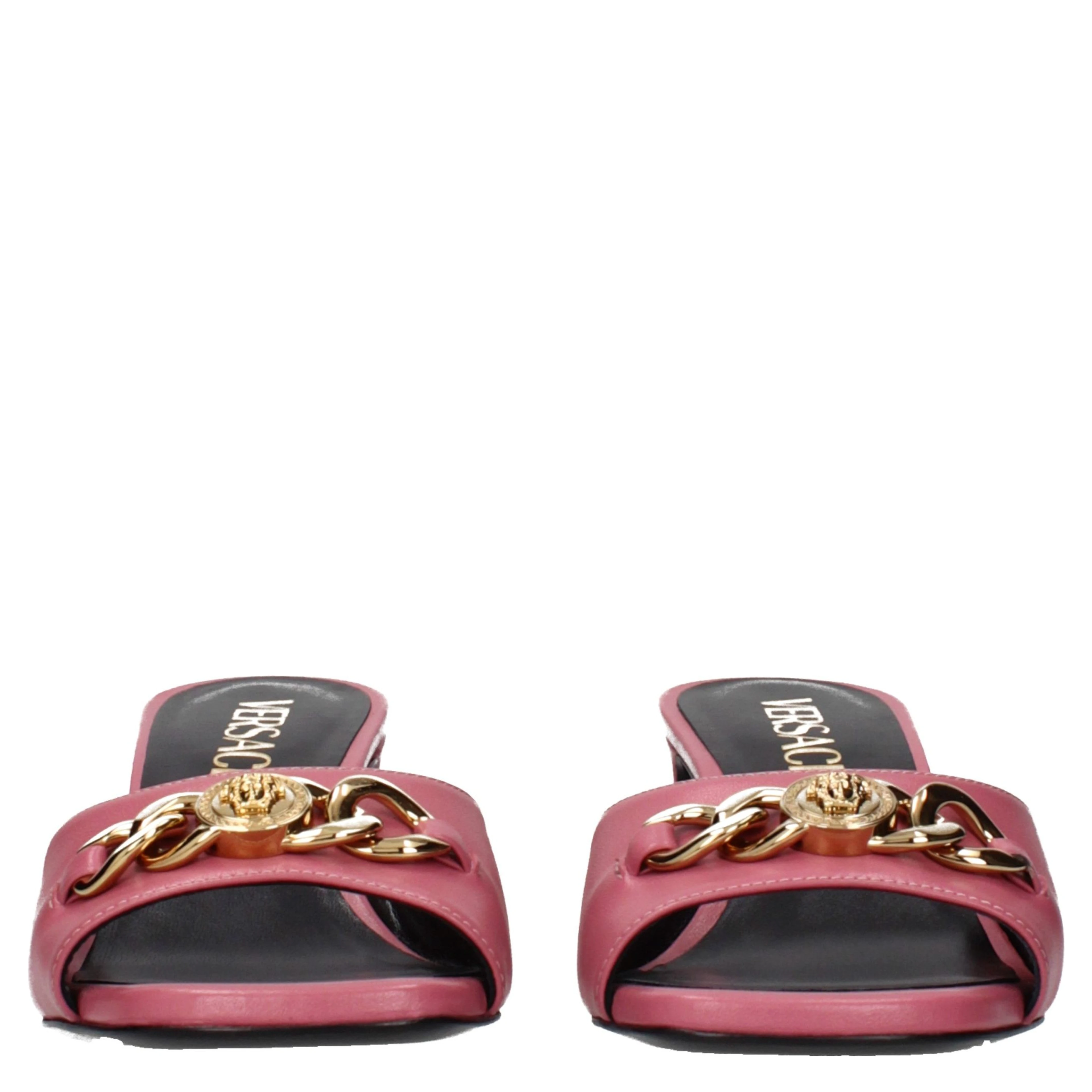 Pink Leather Flat Sandals