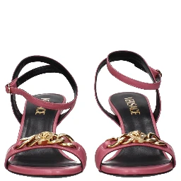 Pink Leather Stiletto Heel Sandals