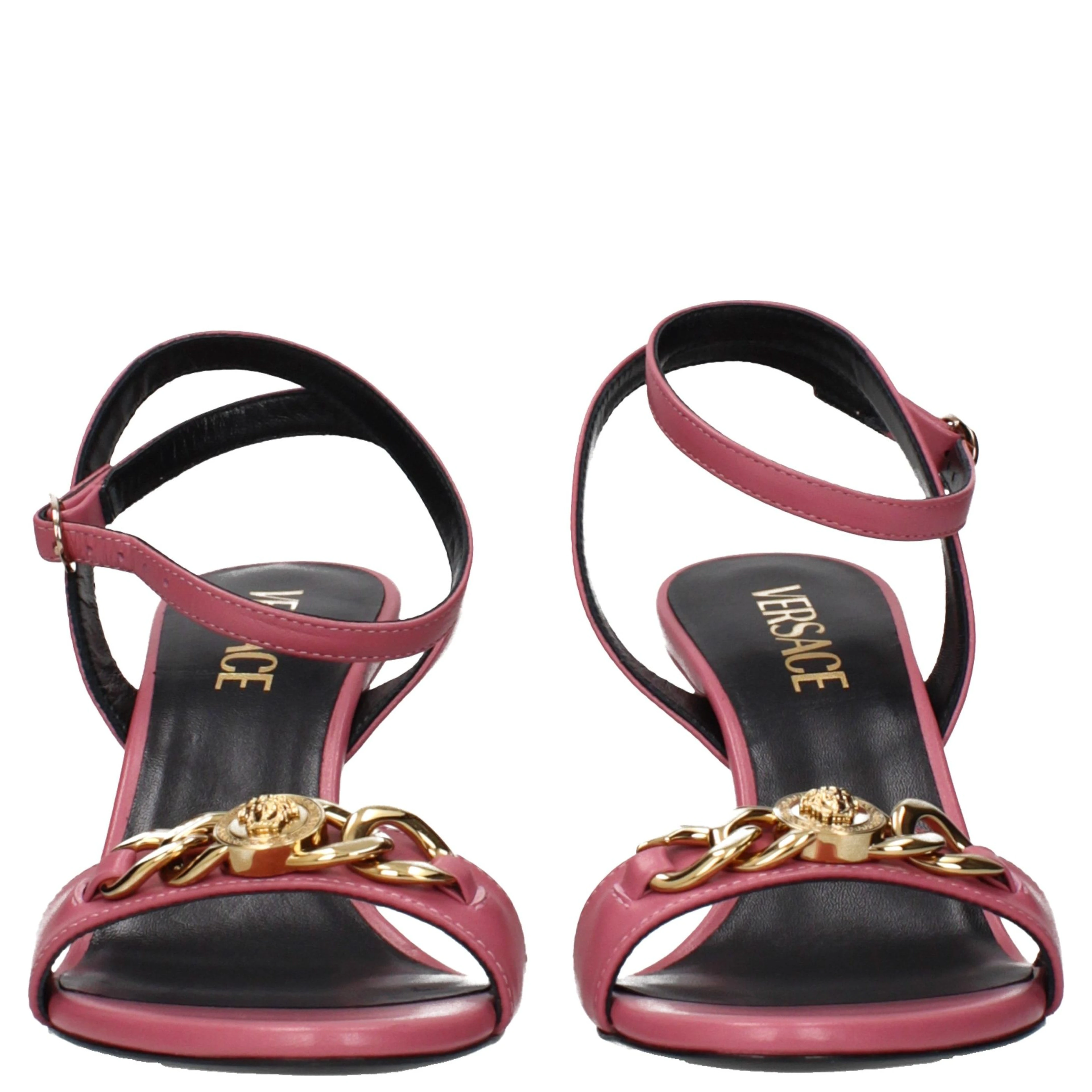 Pink Leather Stiletto Heel Sandals