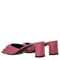 Pink Leather Flat Sandals
