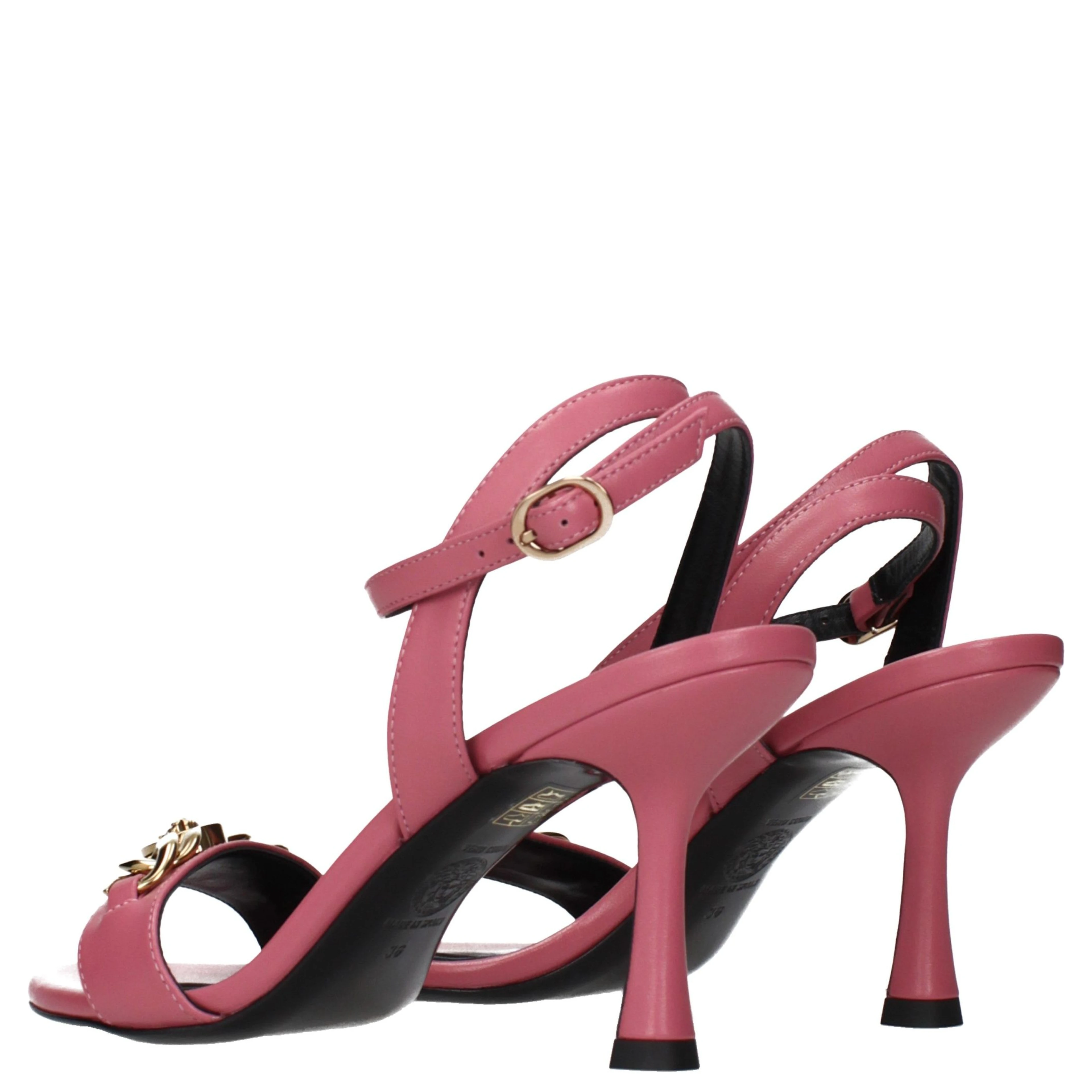 Pink Leather Stiletto Heel Sandals