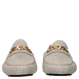Gray Leather Slip-On Loafers