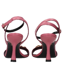 Pink Leather Stiletto Heel Sandals