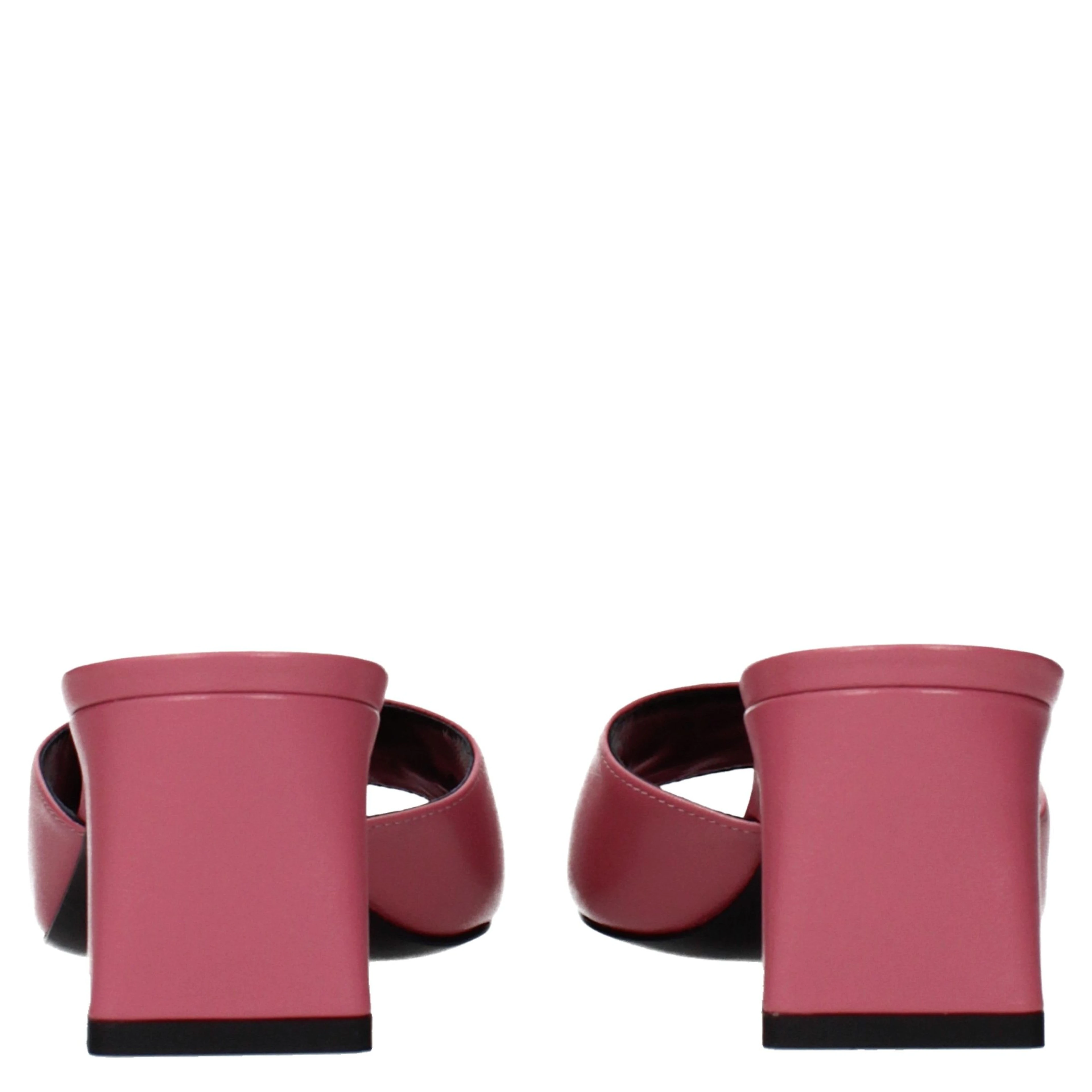 Pink Leather Flat Sandals