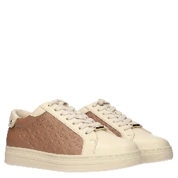 Beige Leather Low Top Sneakers