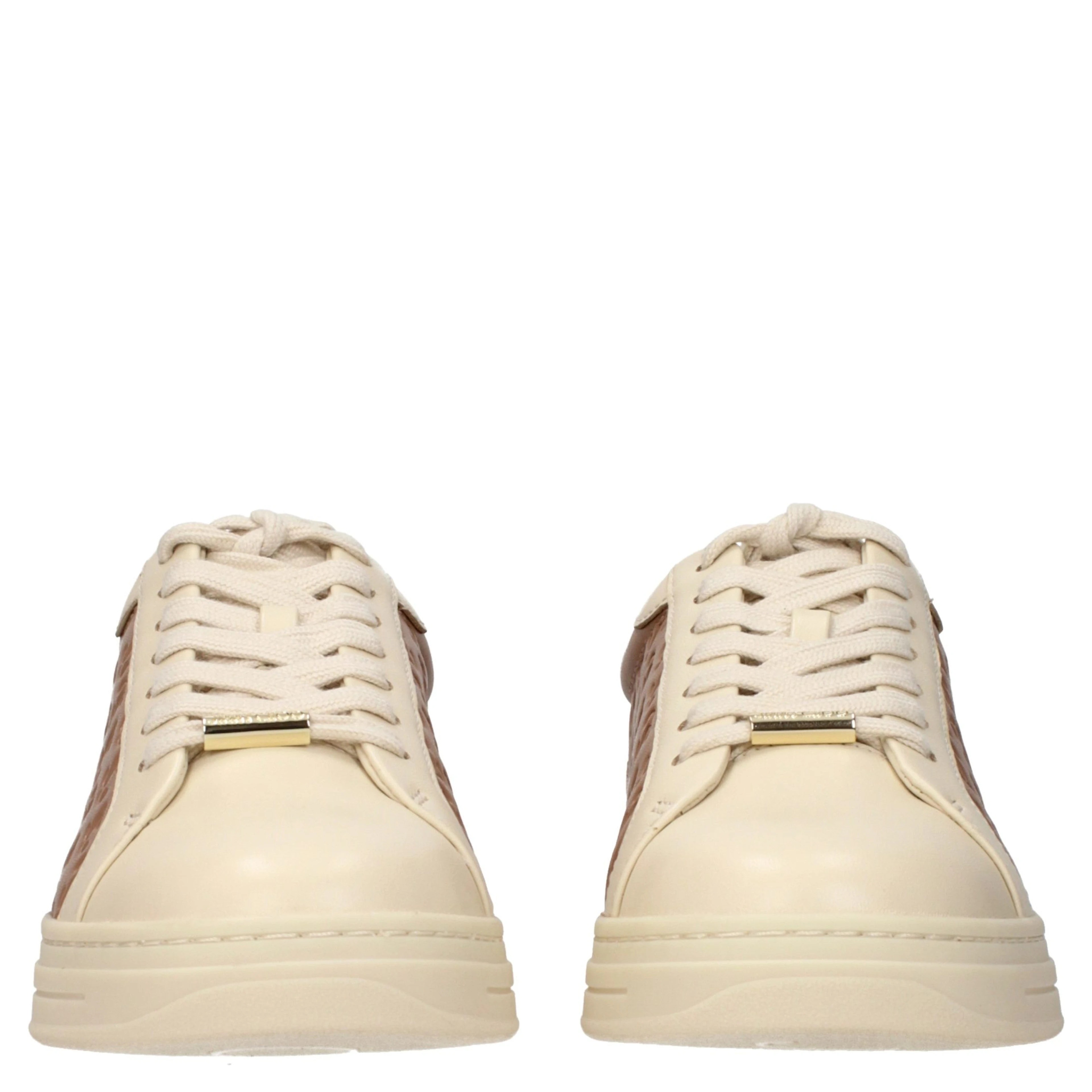 Beige Leather Low Top Sneakers