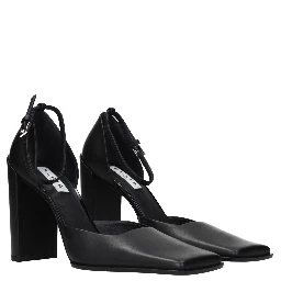 Black Leather High Heel Pumps