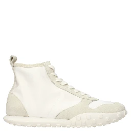 White Fabric High Top Sneakers