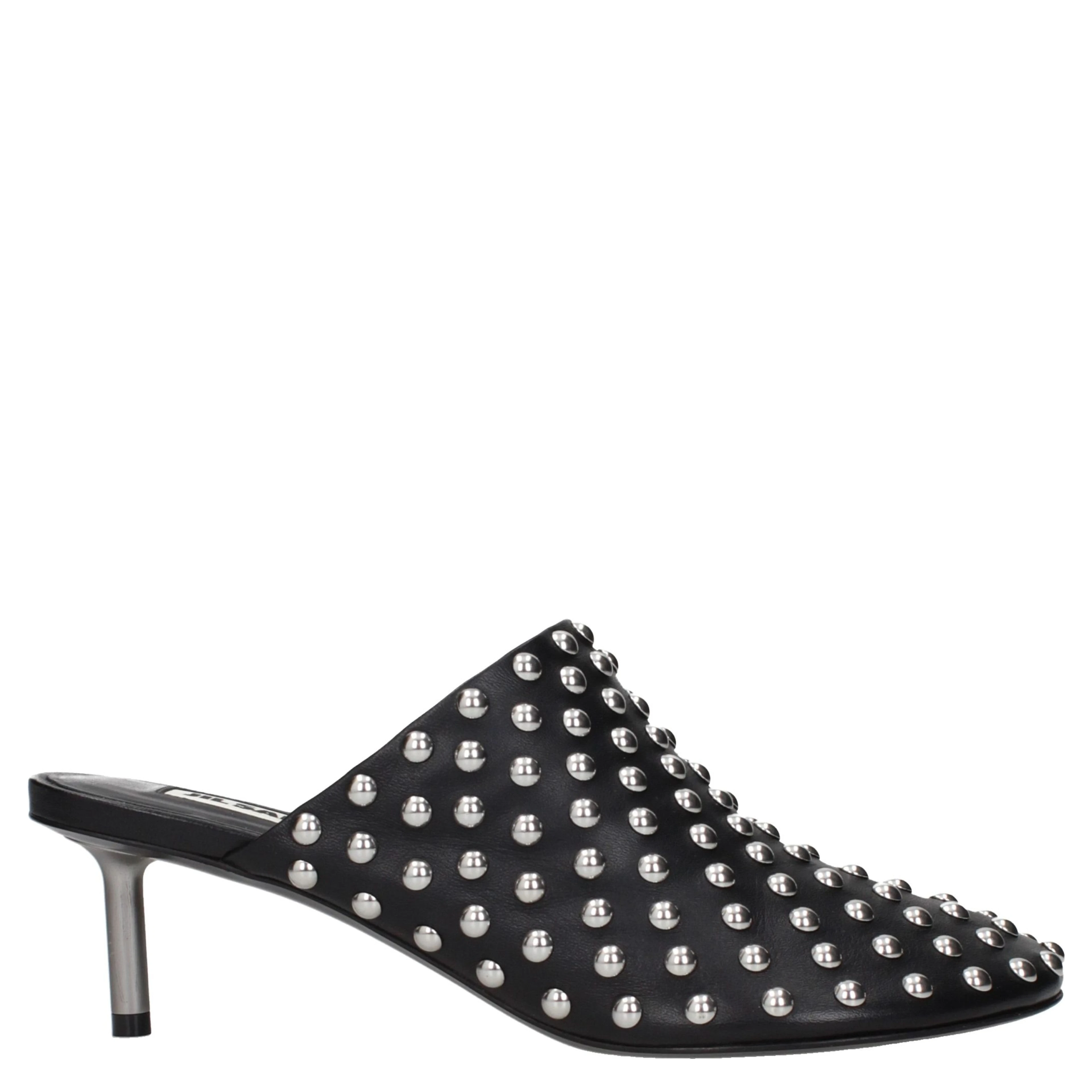 Black Leather Mules