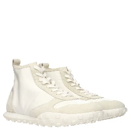 White Fabric High Top Sneakers