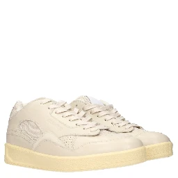 Beige Leather Low Top Sneakers