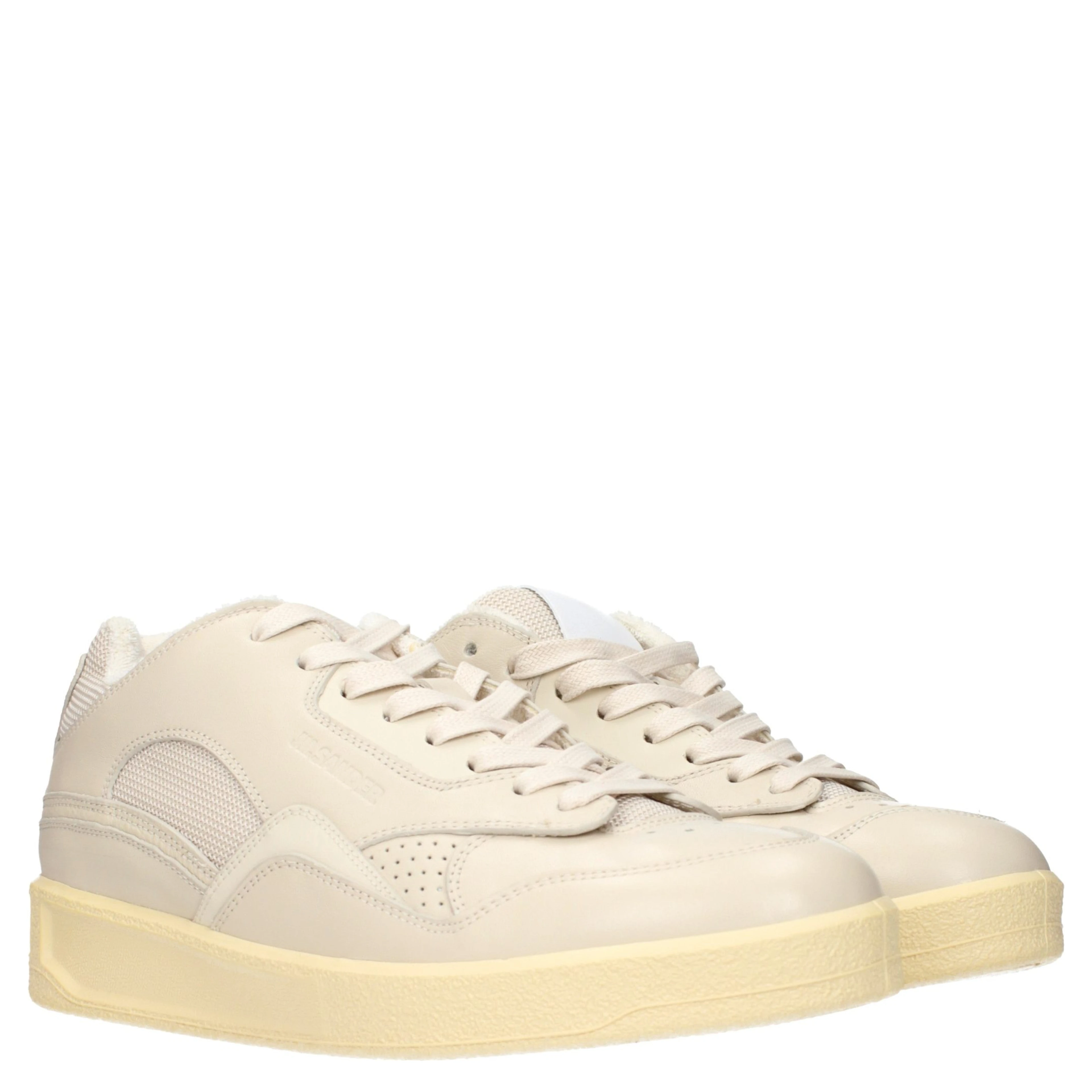 Beige Leather Low Top Sneakers