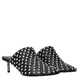 Black Leather Mules