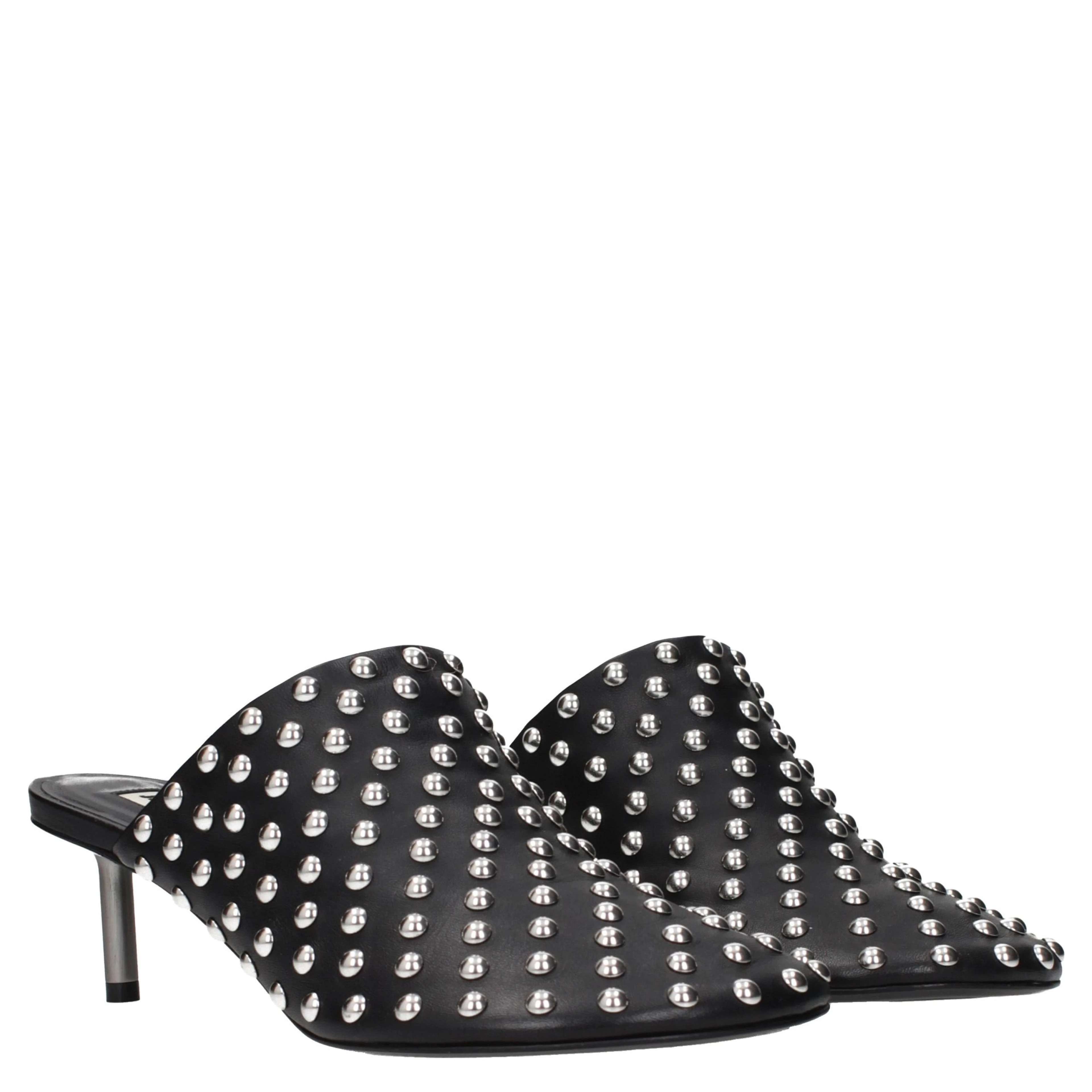 Black Leather Mules