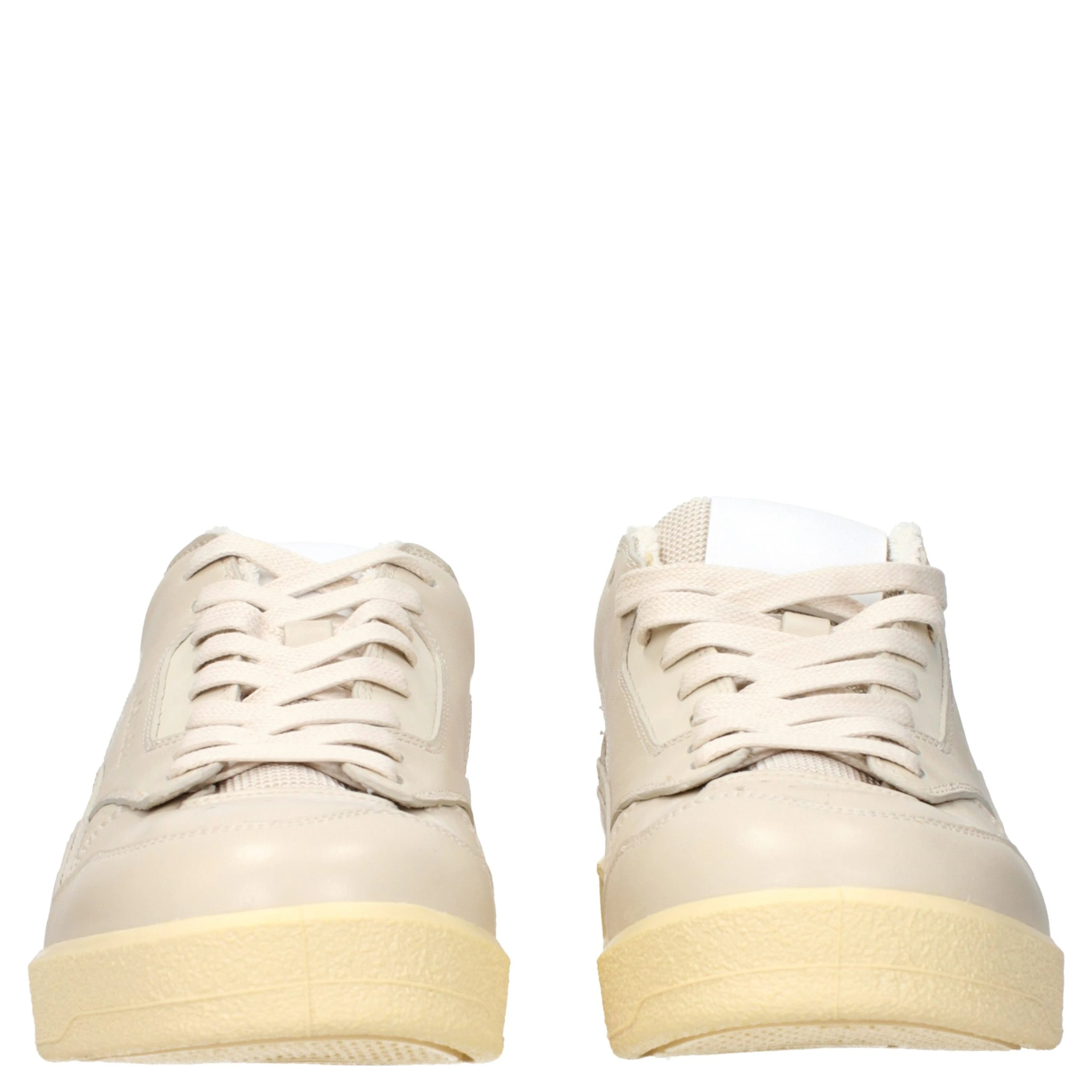Beige Leather Low Top Sneakers
