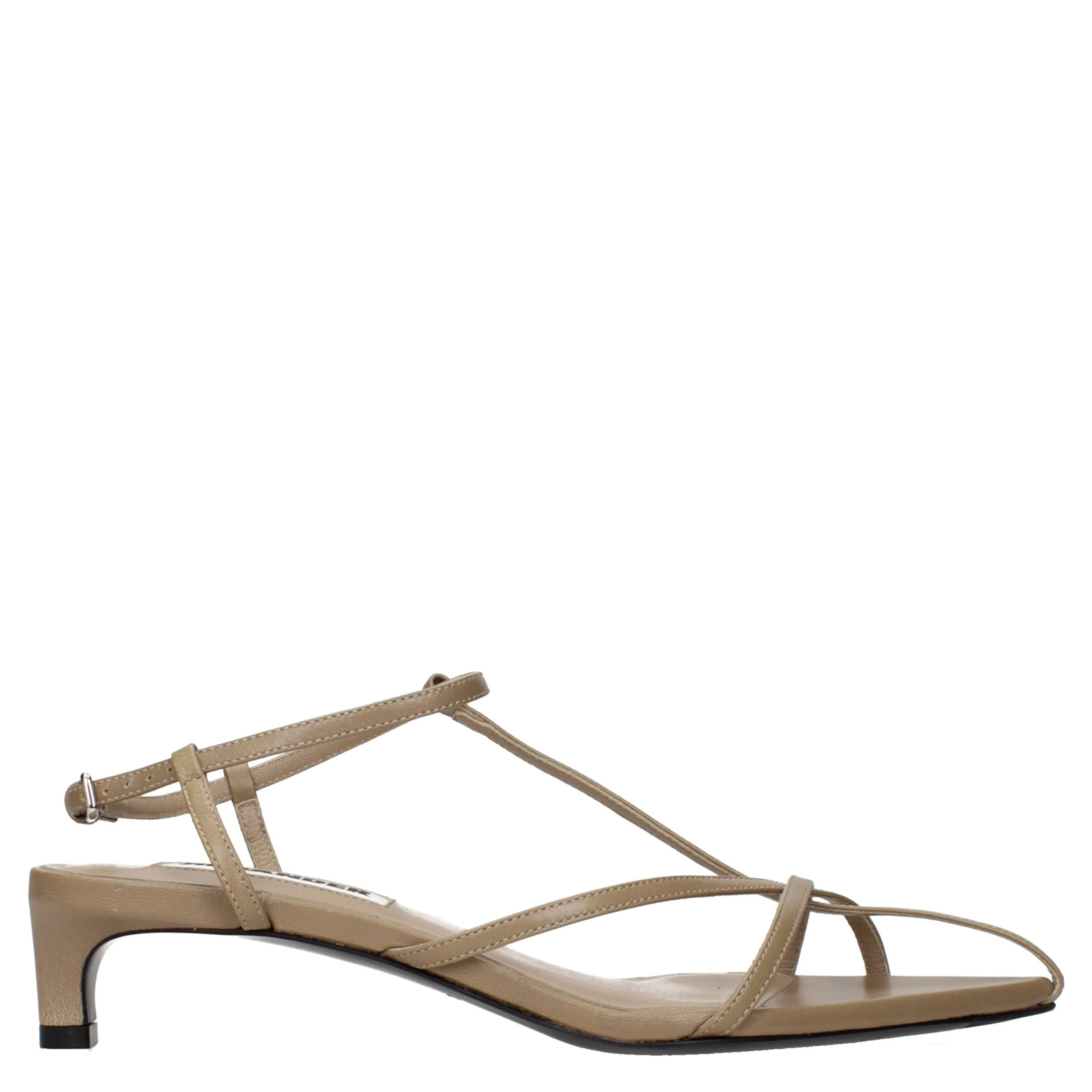 Beige Leather Flat Sandals