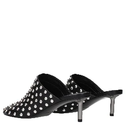 Black Leather Mules