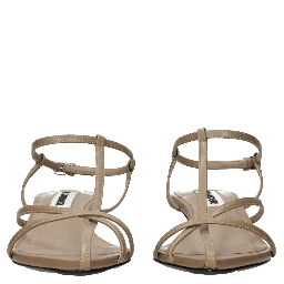 Beige Leather Flat Sandals