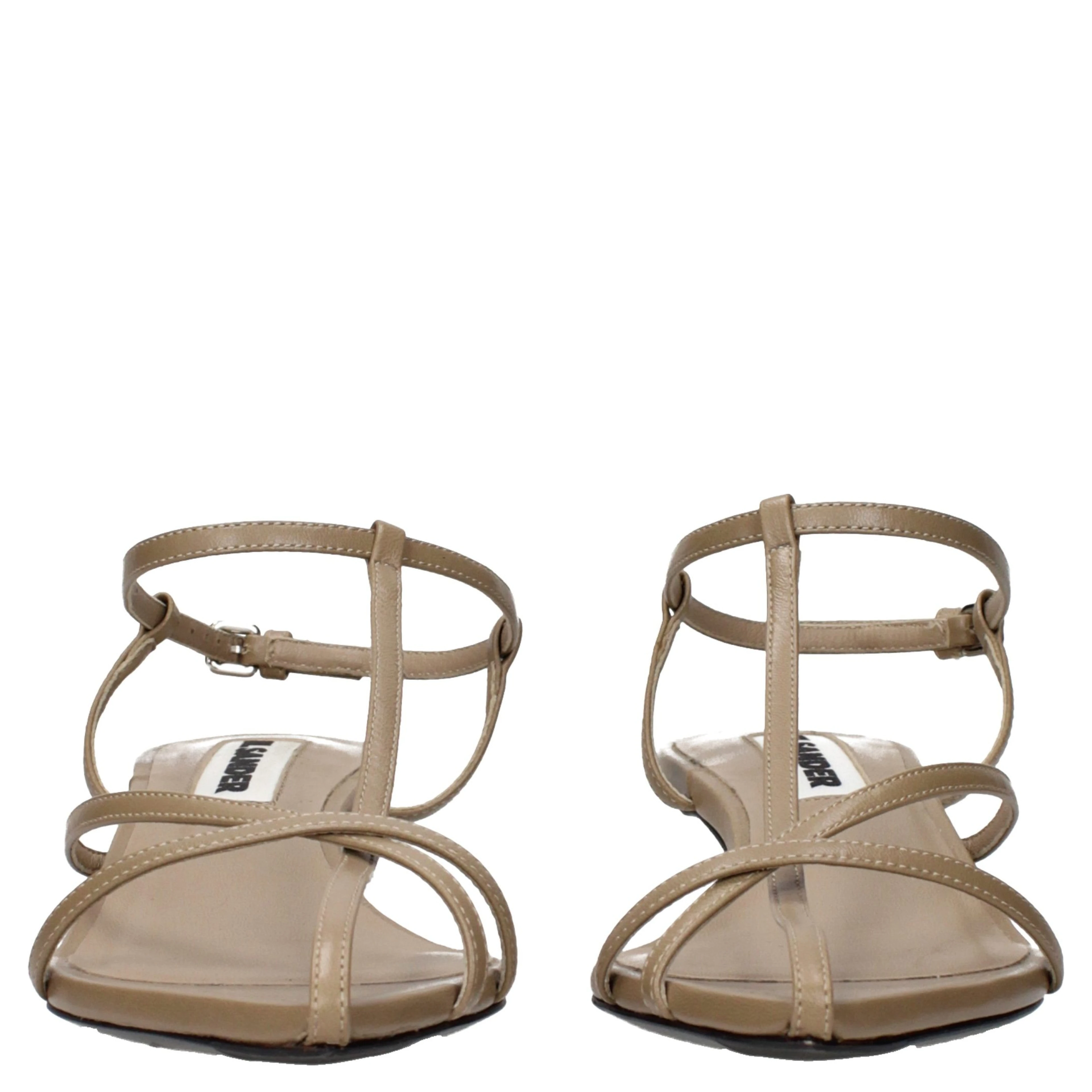 Beige Leather Flat Sandals