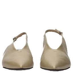 Beige Leather Mid Heel Pumps