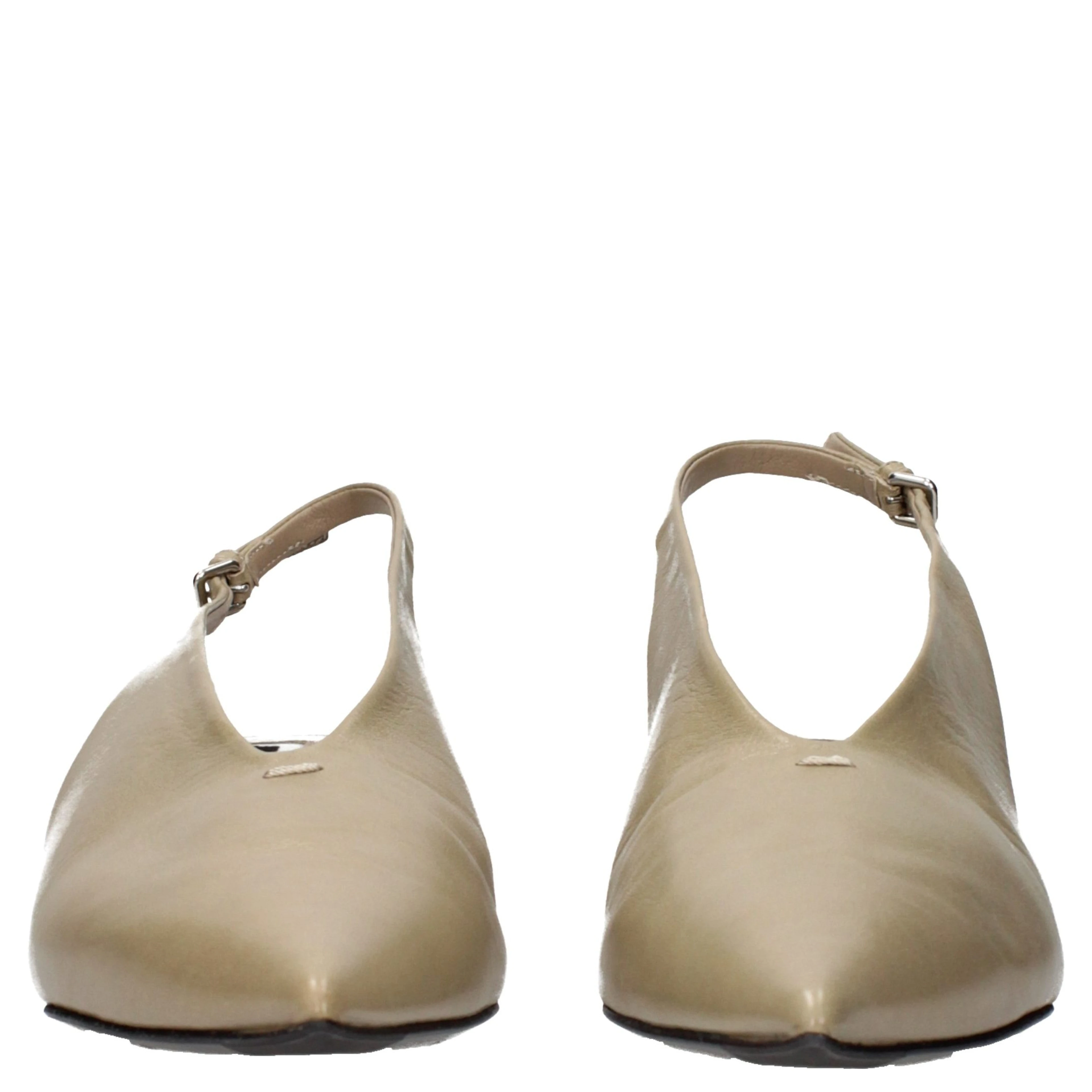 Beige Leather Mid Heel Pumps