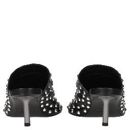 Black Leather Mules