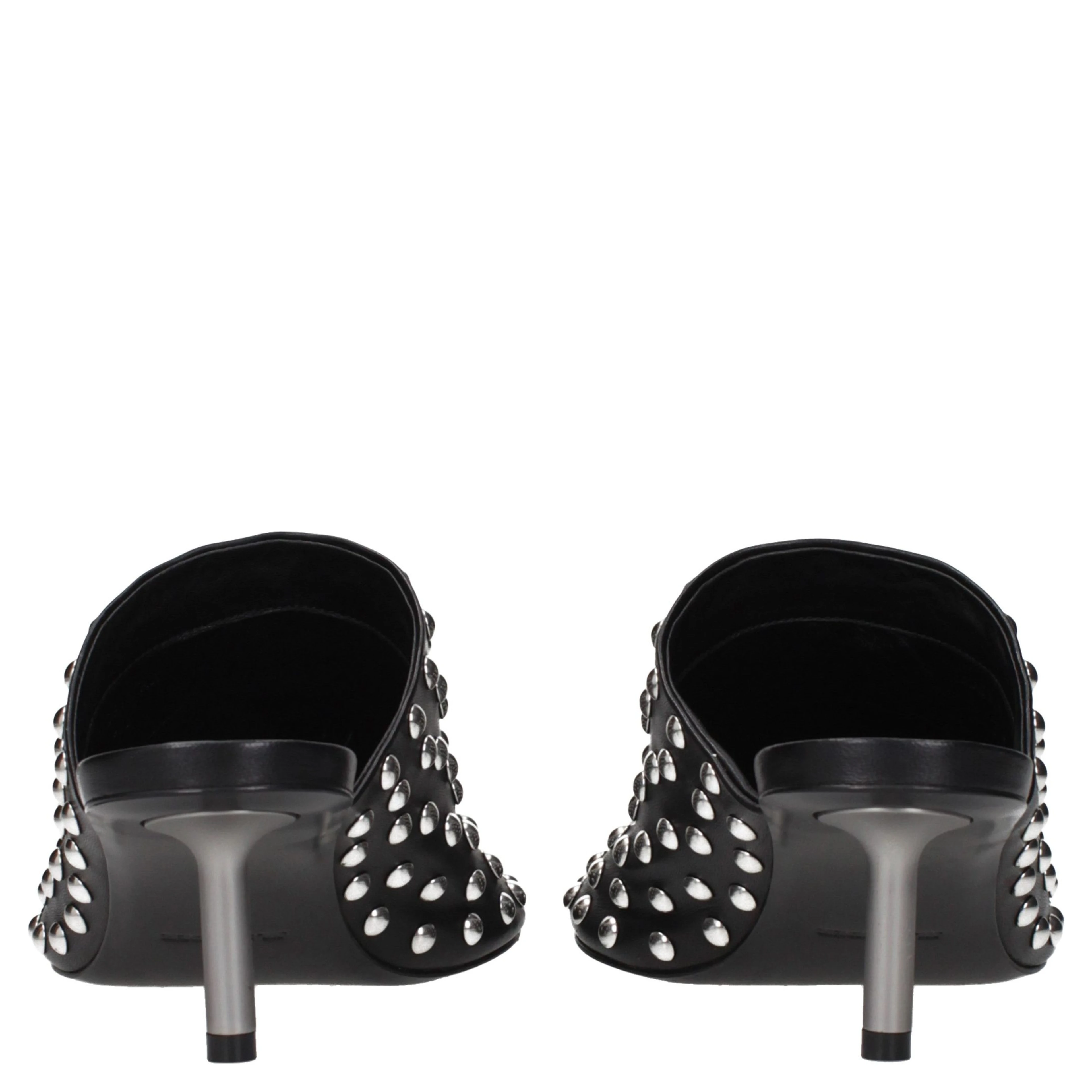 Black Leather Mules